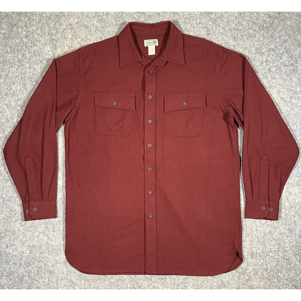LL Bean Chamois Flannel Button Up Shirt Men’s L Tall Red Heavy Outdoor Classic